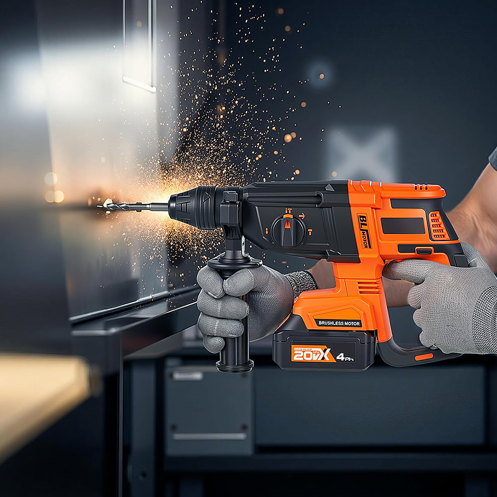 20V Brushless 1-1/8" SDS-Plus Rotary Hammer, 3J Impact, 4Ah Battery Kit