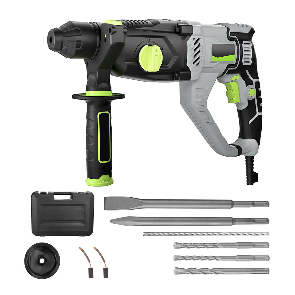 1-1/4" SDS-Plus Rotary Hammer Drill, 7.5AMP Corded, 4 Modes, 5 Bits Included