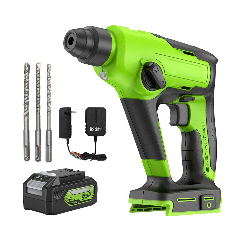 24V Brushless SDS Rotary Hammer Drill, 1" 1.2J, 4Ah Battery & Charger