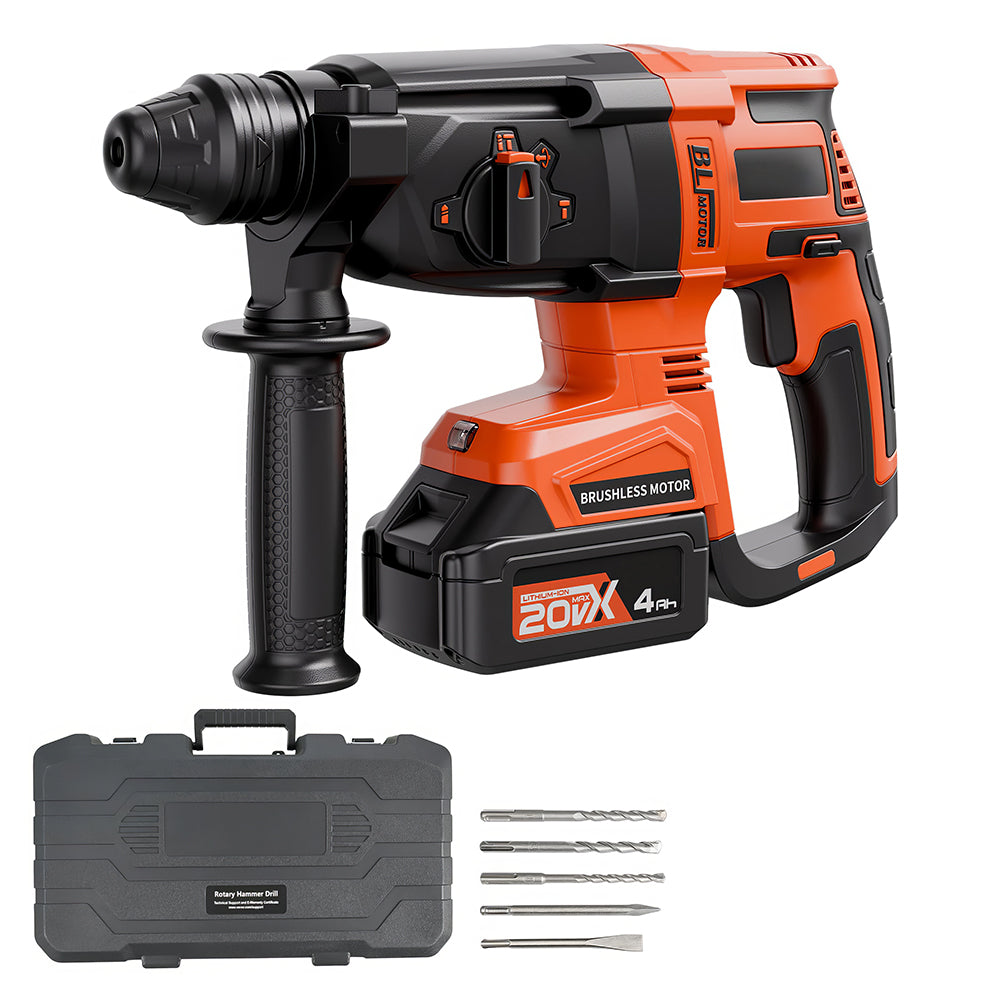 20V Brushless 1-1/8" SDS-Plus Rotary Hammer, 3J Impact, 4Ah Battery Kit