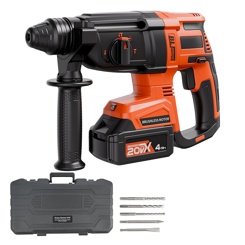 20V Brushless 1-1/8" SDS-Plus Rotary Hammer, 3J Impact, 4Ah Battery Kit